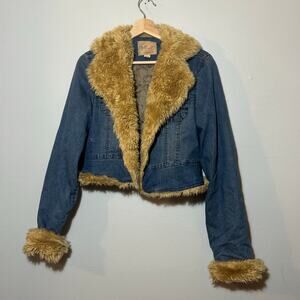 Vintage Y2K Women's Size L C'est Toi Premium Denim Fur Lined Cuffed Jacket